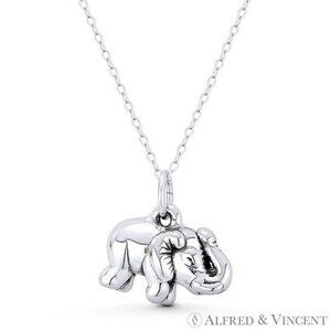Elephant Charm Hollow-Cast 3D Pendant in Oxidized .925 Sterling Silver